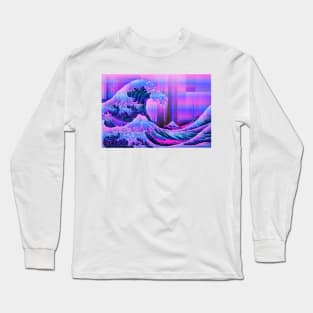 Pink and purple glitched the great wave Long Sleeve T-Shirt